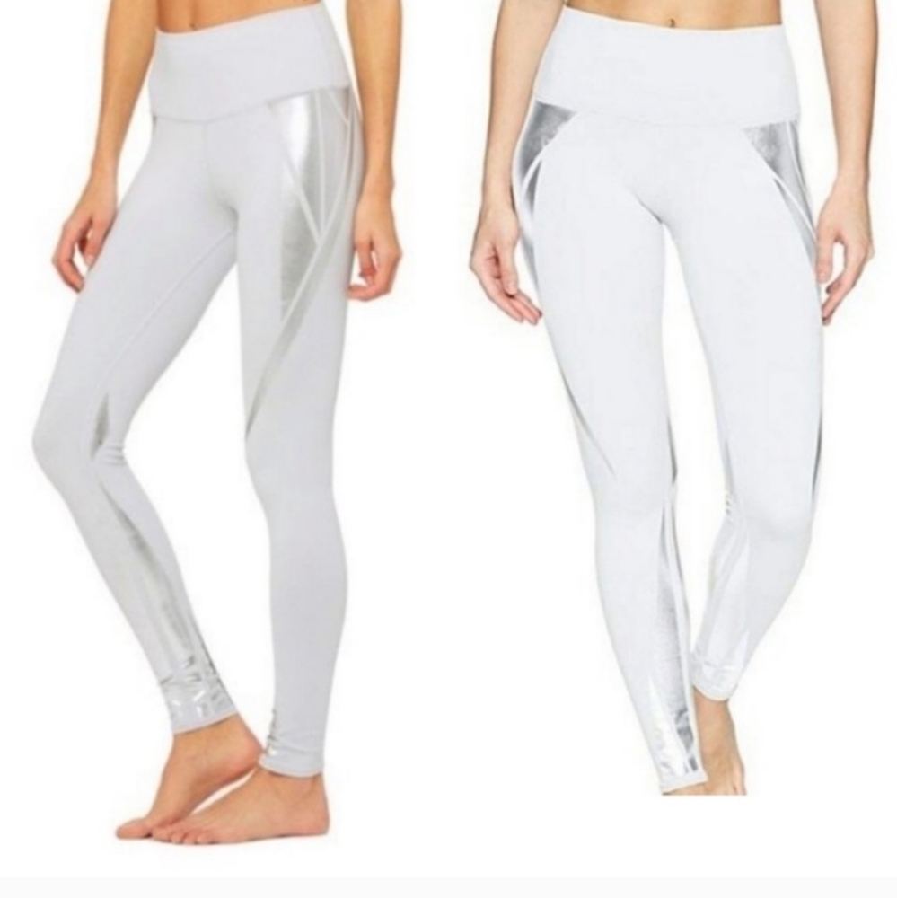 Alo Airbrush Leggings Dove Grey with Silver Facet Size Small - Picture 2 of 13